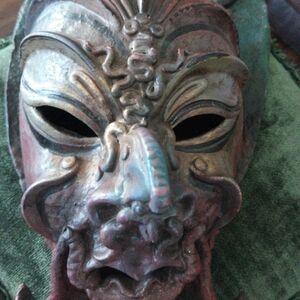 Antique-Style Decorative Mask in Aged Bronze and Deep Red
